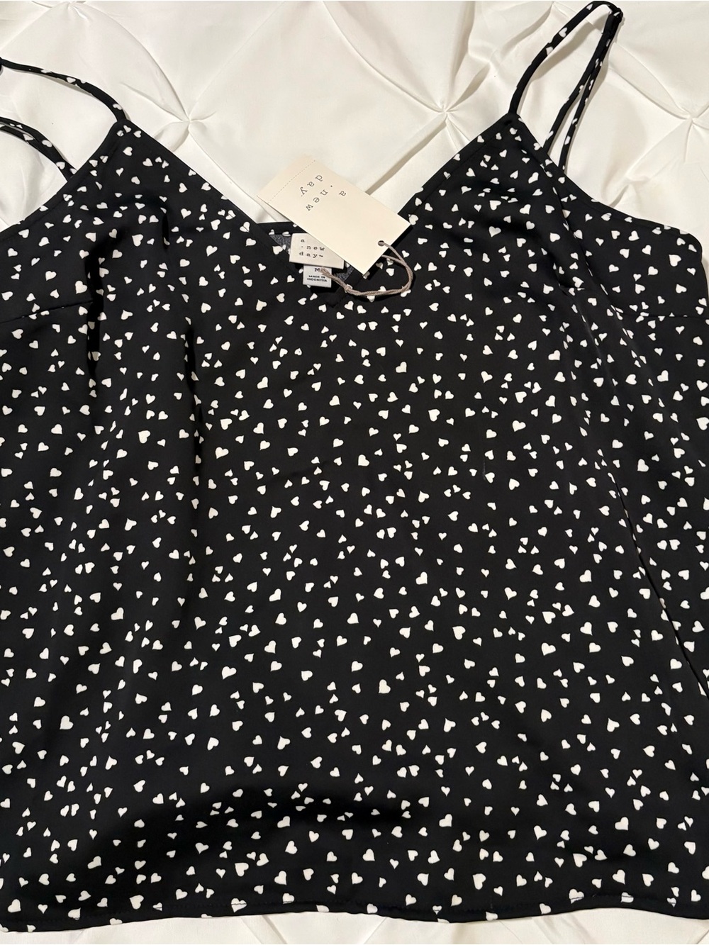 A New Day Black & White Hearts Tank Top, Women’s Medium & NWT